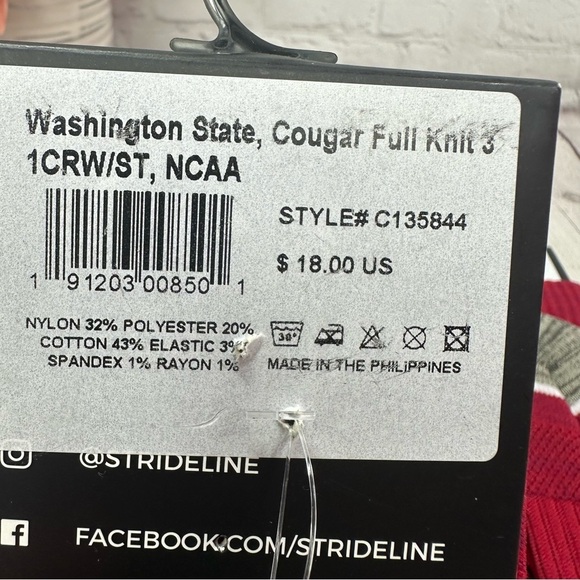 NWT strideline Washington state cougars crew socks cotton blend colligiate set/2 - Picture 3 of 5